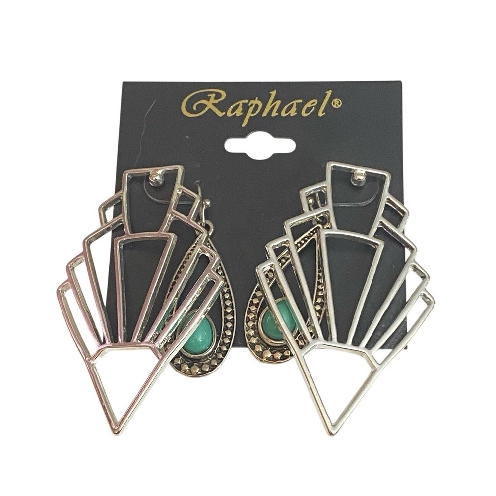 Raphael Art Deco Style Earrings with Turquoise Accents
